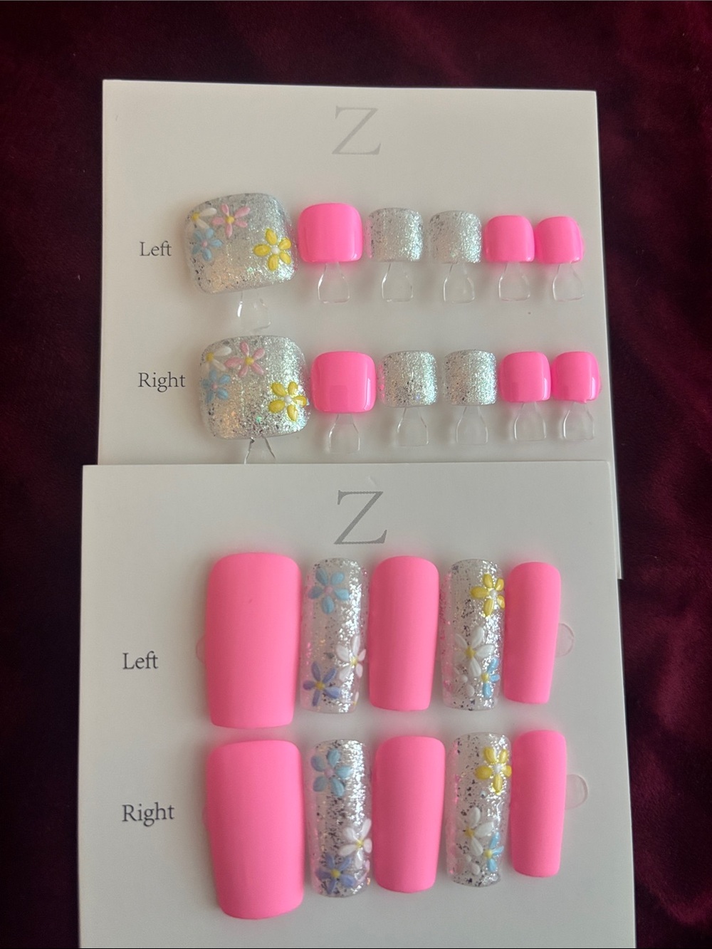 Pink & Silver Floral Press-On Nail Set